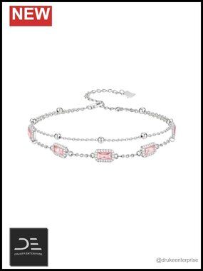 Sterling Silver Double Layer Birthstone Bracelet - 12 Months Charm - 7"+2"